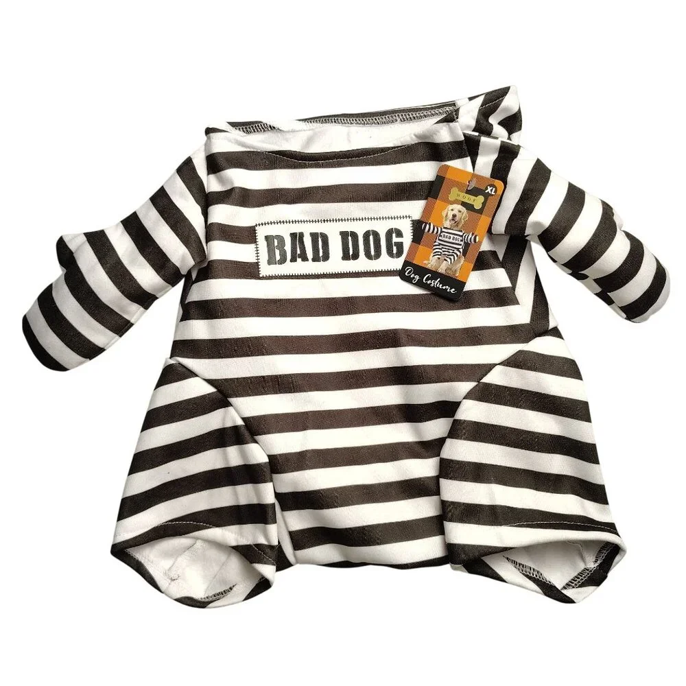 Woof Bad Dog Striped Jailbird Costume XL Fun Halloween Pet Outfit